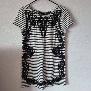 Anthropologie Postmark Black White Striped Filigree Shirt Dress Women's Sz M